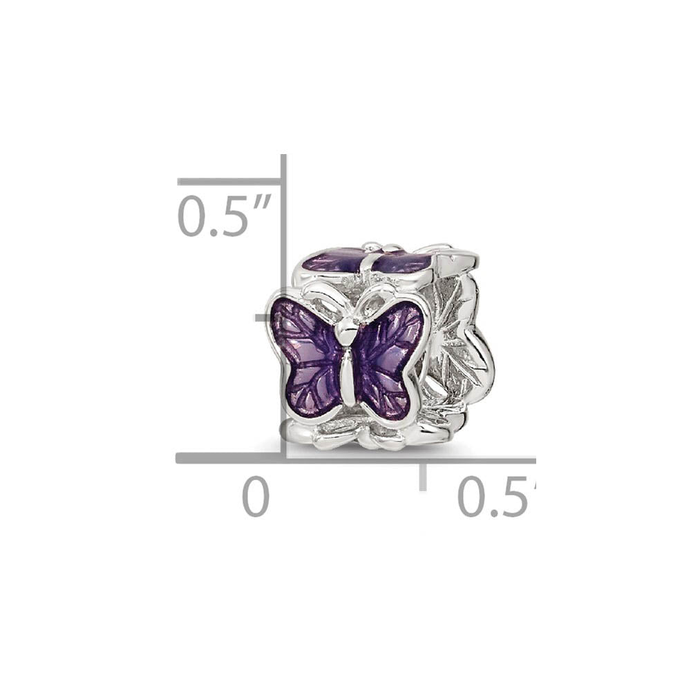 Alternate view of the Sterling Silver and Purple Enameled Butterflies Bead Charm by The Black Bow Jewelry Co.