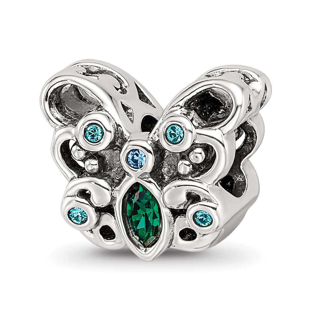 Sterling Silver with Crystals Multicolor Butterfly Bead Charm, Item B12098 by The Black Bow Jewelry Co.