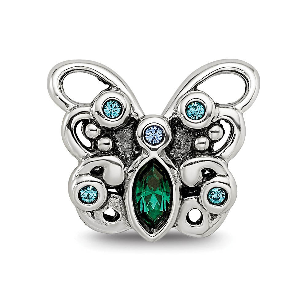 Alternate view of the Sterling Silver with Crystals Multicolor Butterfly Bead Charm by The Black Bow Jewelry Co.