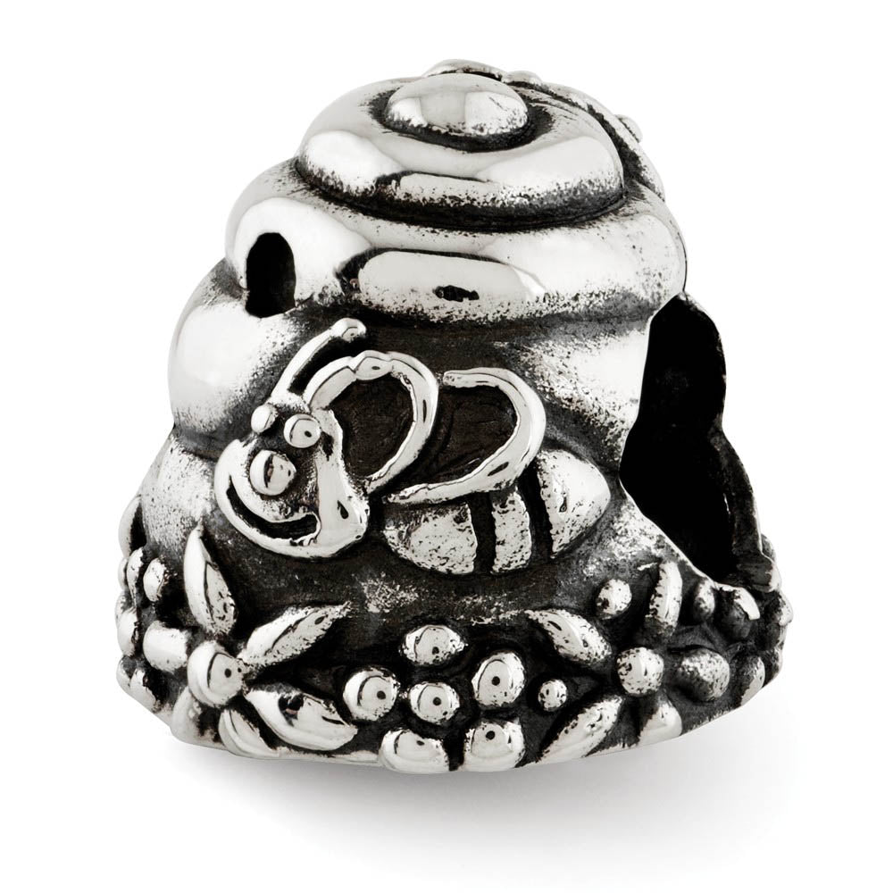 Sterling Silver Antiqued Beehive Bead Charm, Item B12100 by The Black Bow Jewelry Co.
