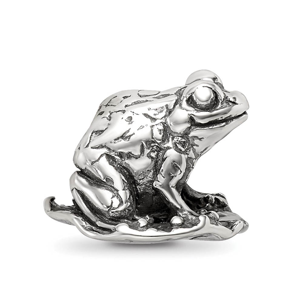 Alternate view of the Sterling Silver Antiqued Frog on Lily Pad Bead Charm by The Black Bow Jewelry Co.