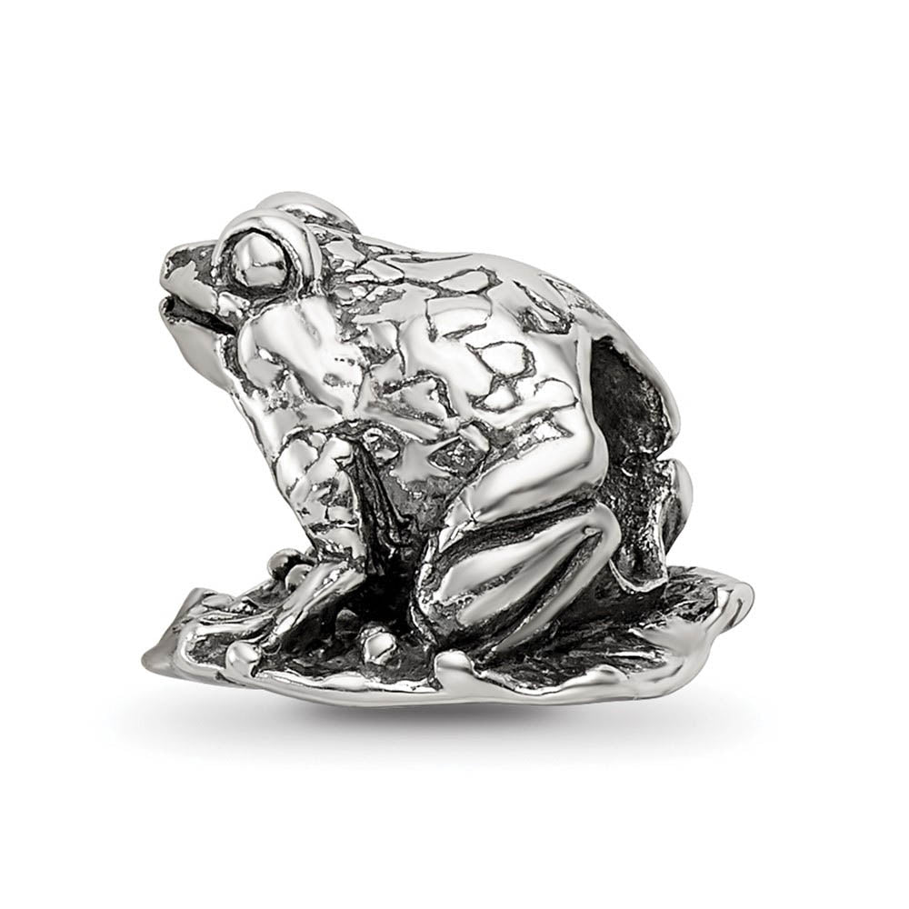 Alternate view of the Sterling Silver Antiqued Frog on Lily Pad Bead Charm by The Black Bow Jewelry Co.