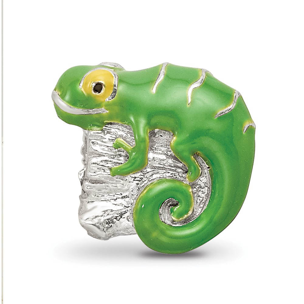 Alternate view of the Sterling Silver and Green Enameled Lizard Bead Charm by The Black Bow Jewelry Co.