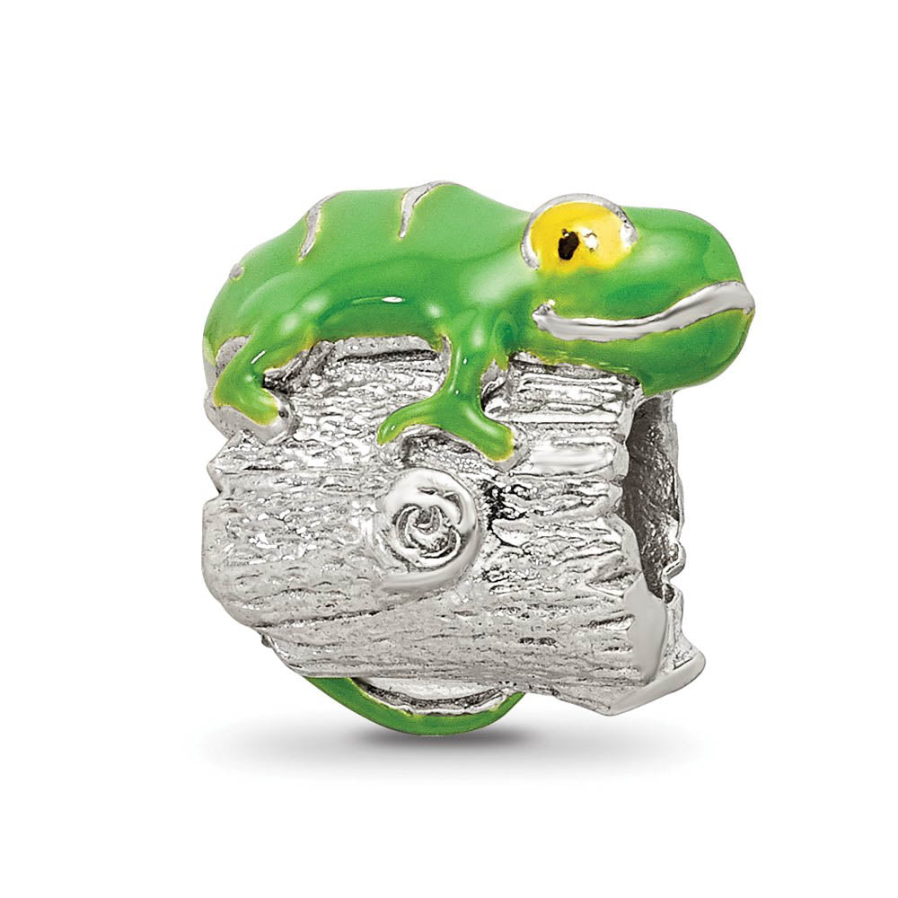 Alternate view of the Sterling Silver and Green Enameled Lizard Bead Charm by The Black Bow Jewelry Co.