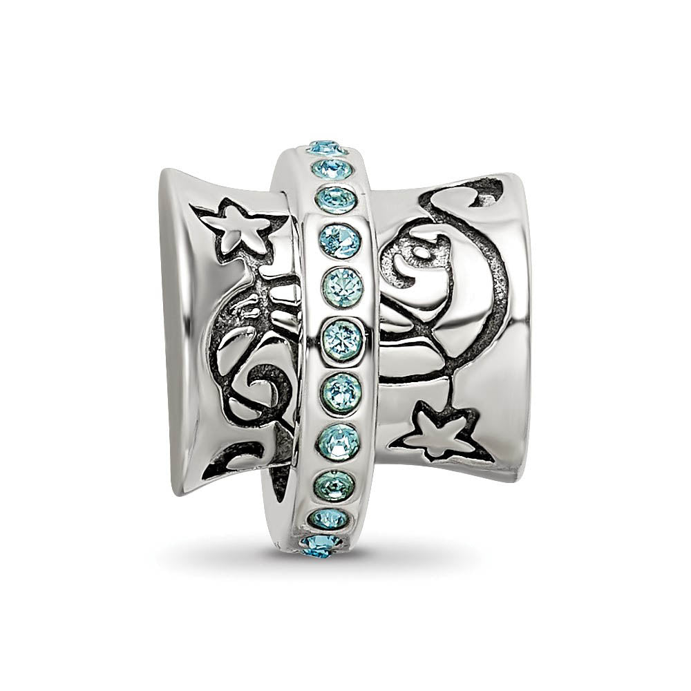 Alternate view of the Sterling Silver with Light Blue Crystals Nouveau Spinner Bead Charm by The Black Bow Jewelry Co.