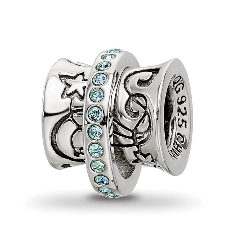 Alternate view of the Sterling Silver with Light Blue Crystals Nouveau Spinner Bead Charm by The Black Bow Jewelry Co.