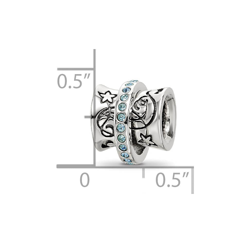 Alternate view of the Sterling Silver with Light Blue Crystals Nouveau Spinner Bead Charm by The Black Bow Jewelry Co.