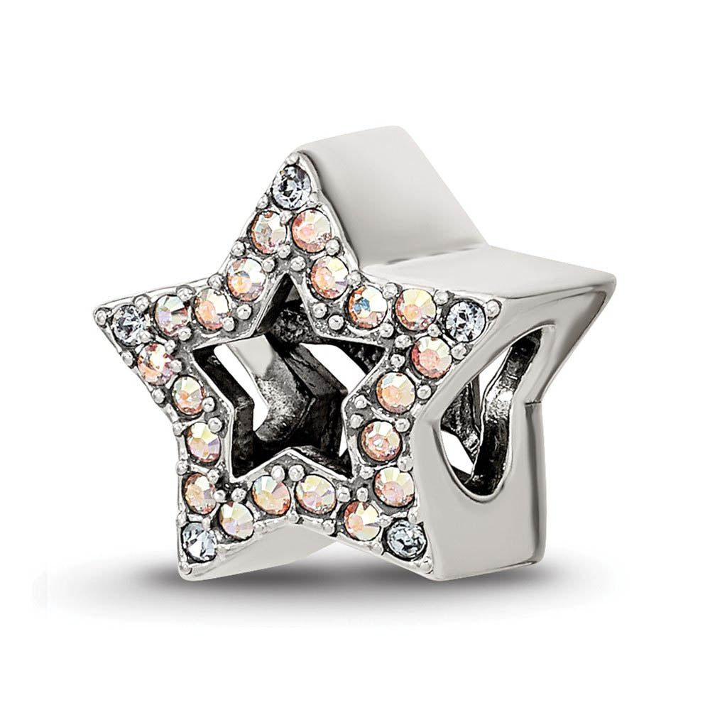Sterling Silver with Crystals Reversible Star Bead Charm, 10mm, Item B12105 by The Black Bow Jewelry Co.