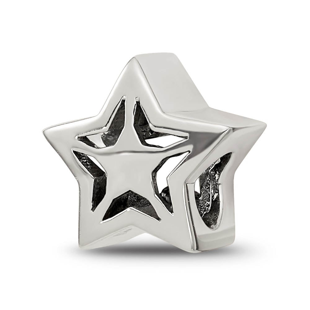 Alternate view of the Sterling Silver with Crystals Reversible Star Bead Charm, 10mm by The Black Bow Jewelry Co.