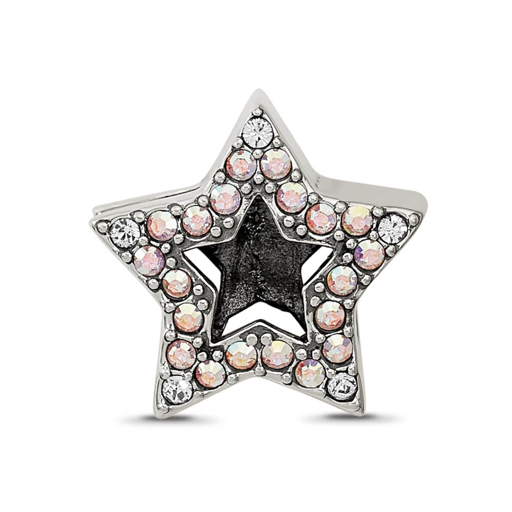 Alternate view of the Sterling Silver with Crystals Reversible Star Bead Charm, 10mm by The Black Bow Jewelry Co.