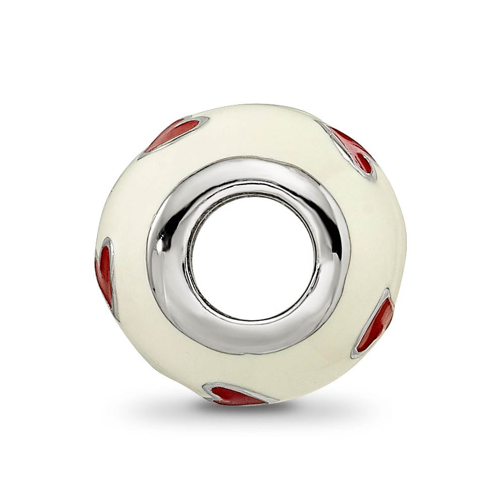 Alternate view of the Sterling Silver, White & Red Enamel Heart Barrel Bead Charm by The Black Bow Jewelry Co.