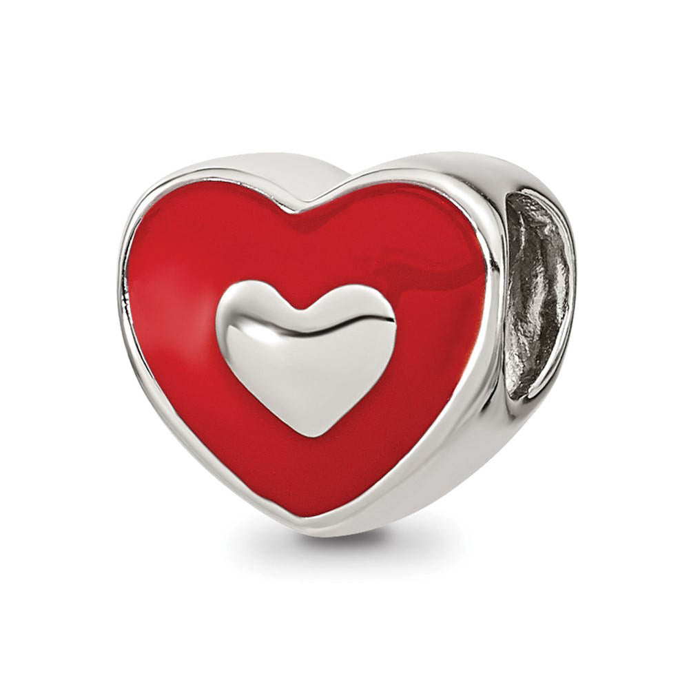 Sterling Silver & Red Enamel Double Sided LOVE & Heart Bead Charm, Item B12116 by The Black Bow Jewelry Co.