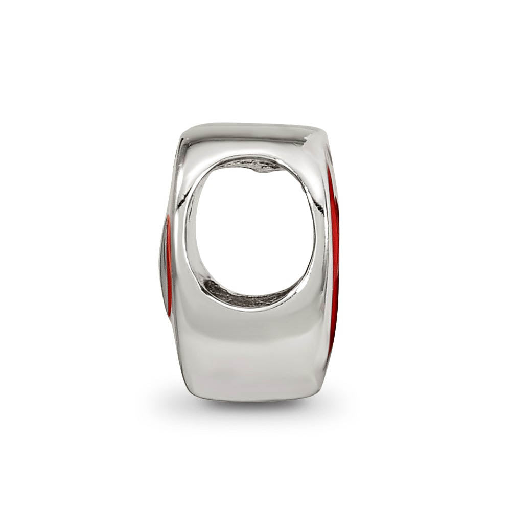 Alternate view of the Sterling Silver & Red Enamel Double Sided LOVE & Heart Bead Charm by The Black Bow Jewelry Co.
