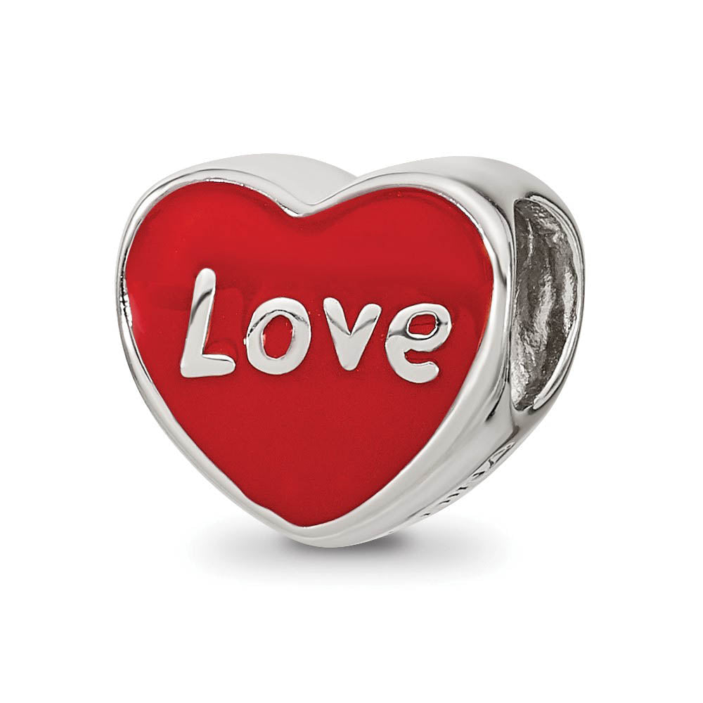 Alternate view of the Sterling Silver & Red Enamel Double Sided LOVE & Heart Bead Charm by The Black Bow Jewelry Co.