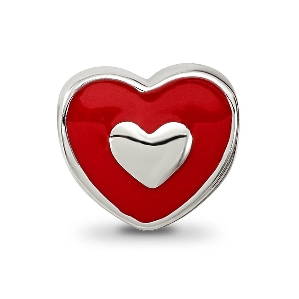 Alternate view of the Sterling Silver & Red Enamel Double Sided LOVE & Heart Bead Charm by The Black Bow Jewelry Co.