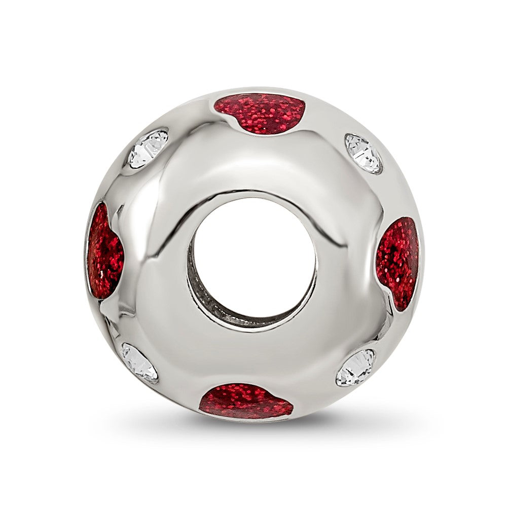 Alternate view of the Sterling Silver Red Glitter Enamel &amp; Crystals Hearts Bead Charm by The Black Bow Jewelry Co.