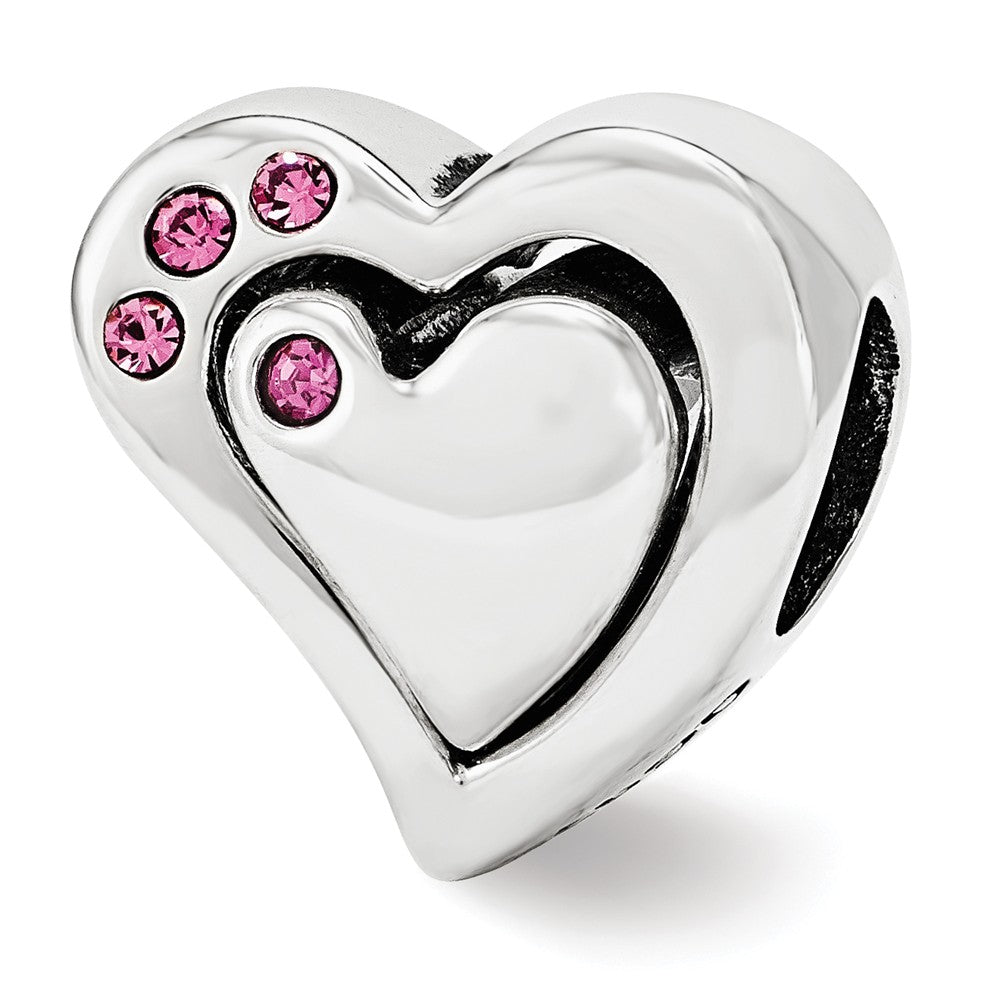 Sterling Silver Pink Crystal 2 Piece Heart Bead Charm, Item B12124 by The Black Bow Jewelry Co.