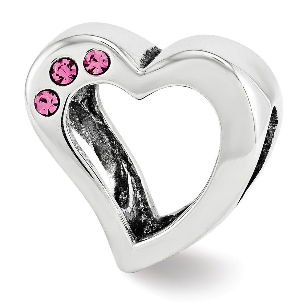 Alternate view of the Sterling Silver Pink Crystal 2 Piece Heart Bead Charm by The Black Bow Jewelry Co.