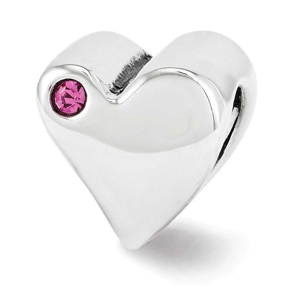 Alternate view of the Sterling Silver Pink Crystal 2 Piece Heart Bead Charm by The Black Bow Jewelry Co.