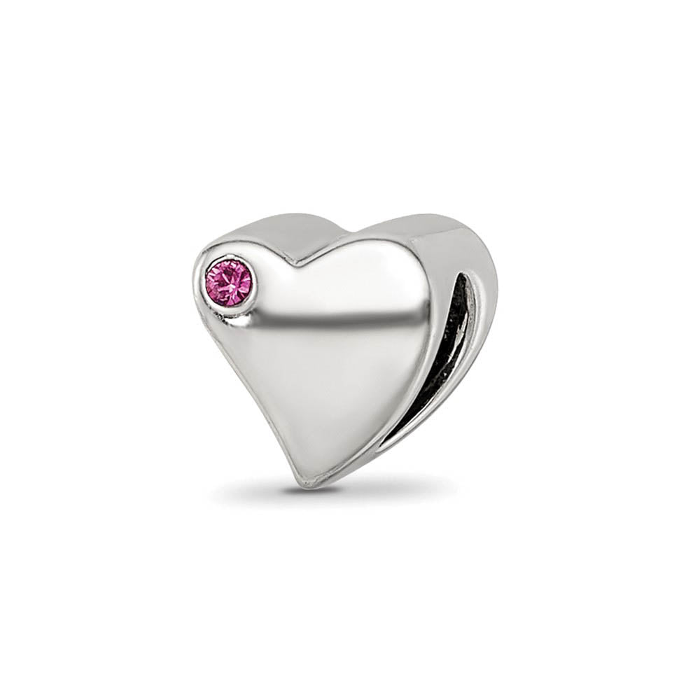Alternate view of the Sterling Silver Pink Crystal 2 Piece Heart Bead Charm by The Black Bow Jewelry Co.