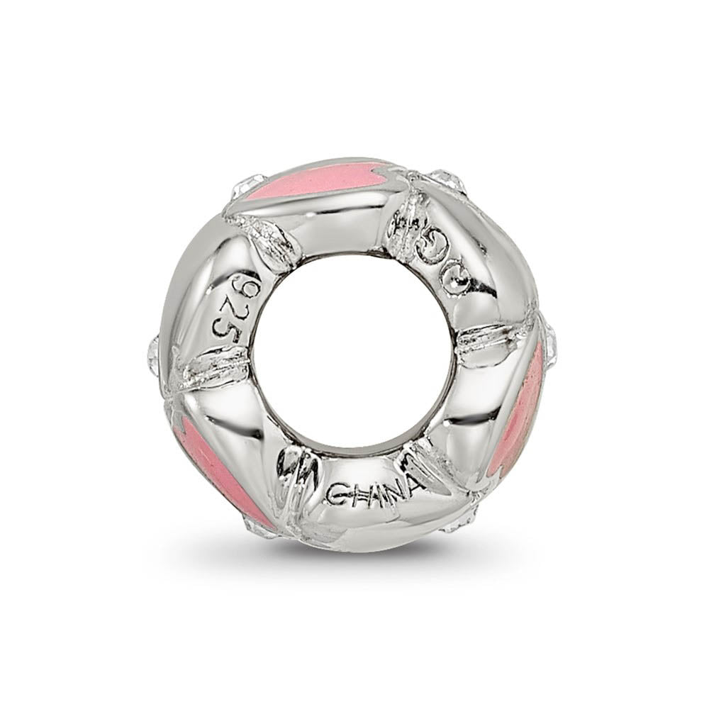Alternate view of the Sterling Silver, Pink Enamel & Crystal Double Row Heart Bead Charm by The Black Bow Jewelry Co.