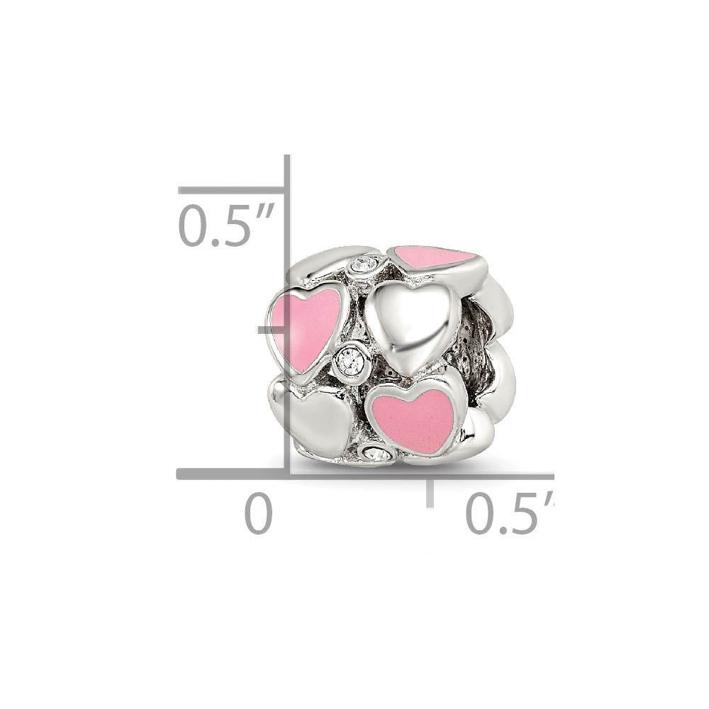 Alternate view of the Sterling Silver, Pink Enamel & Crystal Double Row Heart Bead Charm by The Black Bow Jewelry Co.