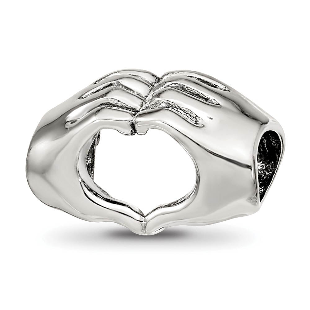 Sterling Silver Polished Heart Hands Bead Charm, Item B12129 by The Black Bow Jewelry Co.