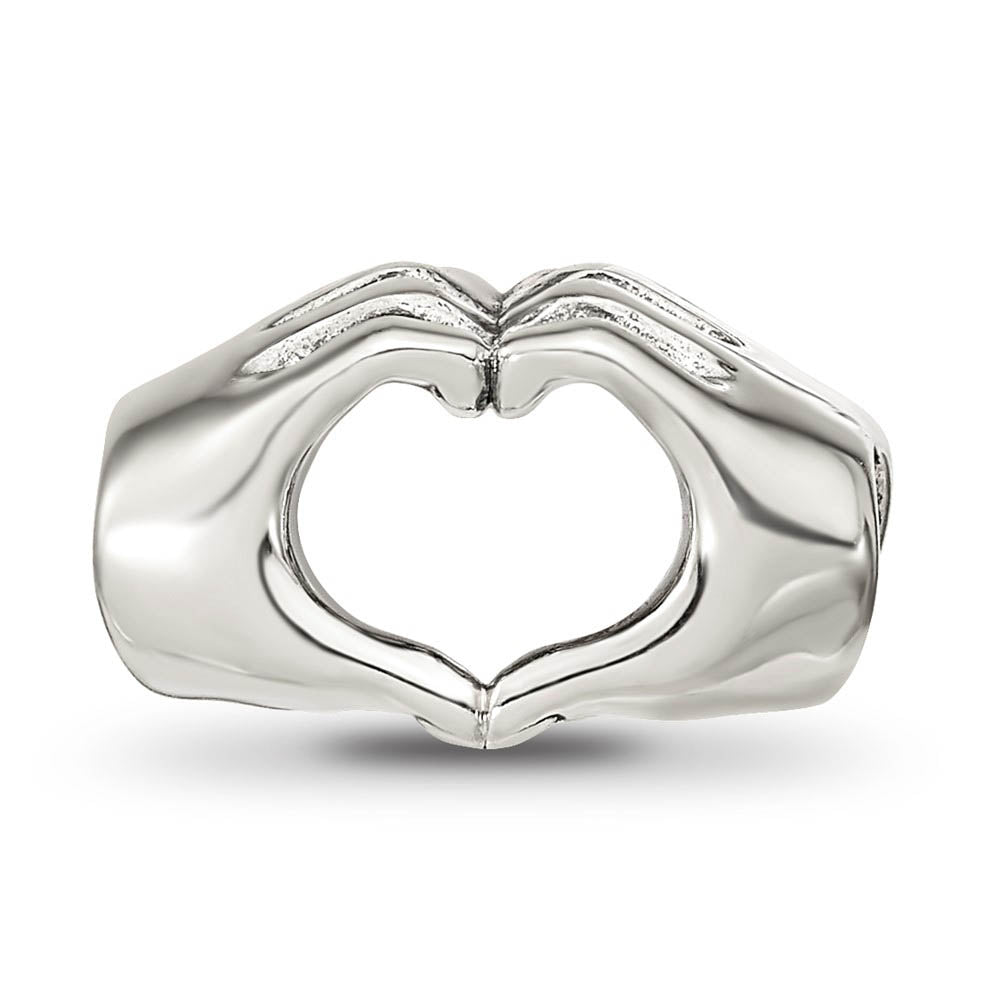 Alternate view of the Sterling Silver Polished Heart Hands Bead Charm by The Black Bow Jewelry Co.
