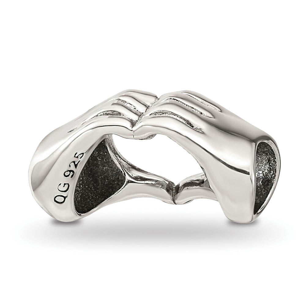 Alternate view of the Sterling Silver Polished Heart Hands Bead Charm by The Black Bow Jewelry Co.