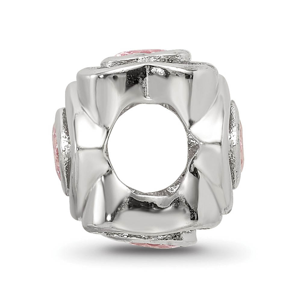 Alternate view of the Sterling Silver Pink Cubic Zirconia Four Sided Double Heart Bead Charm by The Black Bow Jewelry Co.