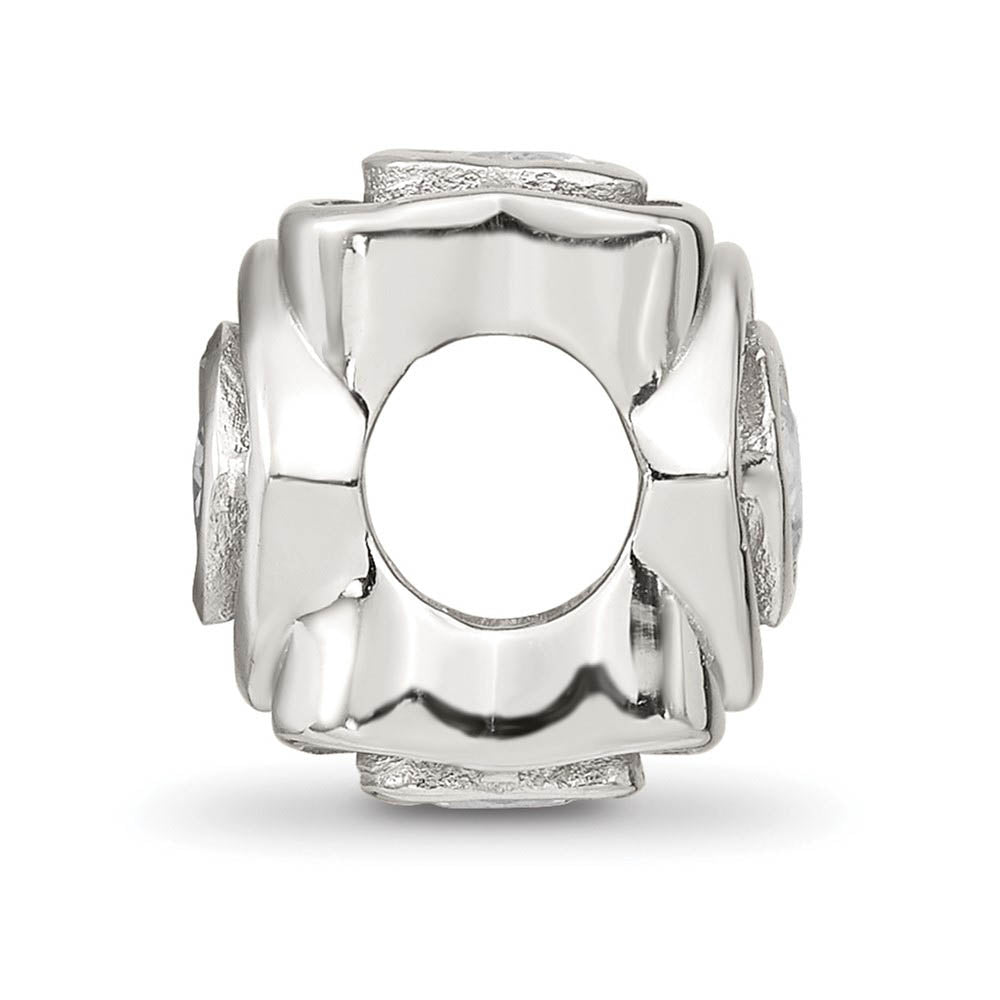 Alternate view of the Sterling Silver Clear Cubic Zirconia Four Sided Dbl Heart Bead Charm by The Black Bow Jewelry Co.