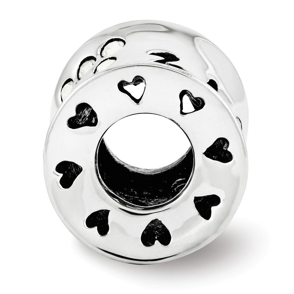 Alternate view of the Sterling Silver White Crystal Love Script Concaved Bead Charm by The Black Bow Jewelry Co.
