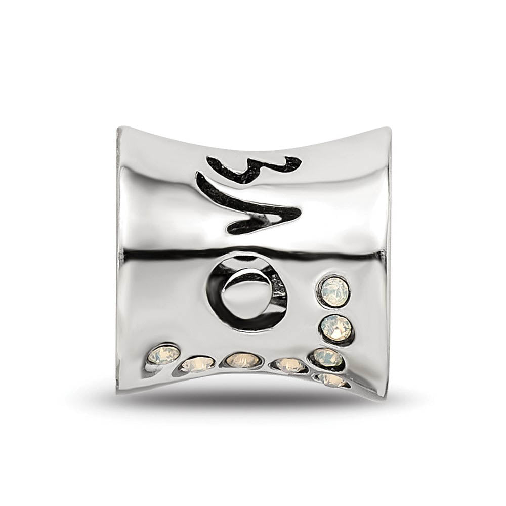 Alternate view of the Sterling Silver White Crystal Love Script Concaved Bead Charm by The Black Bow Jewelry Co.