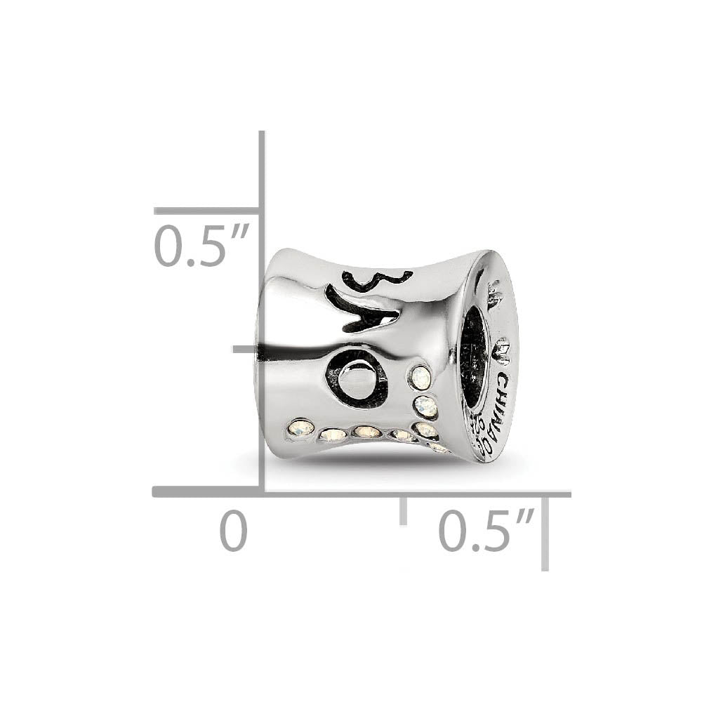 Alternate view of the Sterling Silver White Crystal Love Script Concaved Bead Charm by The Black Bow Jewelry Co.