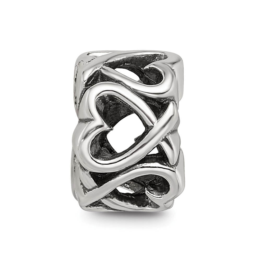 Alternate view of the Multidirectional Open Hearts Bead Charm in Antiqued Sterling Silver by The Black Bow Jewelry Co.