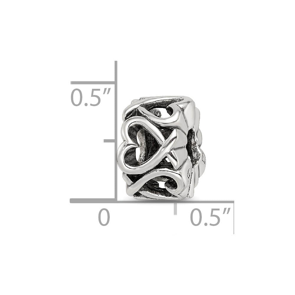 Alternate view of the Multidirectional Open Hearts Bead Charm in Antiqued Sterling Silver by The Black Bow Jewelry Co.