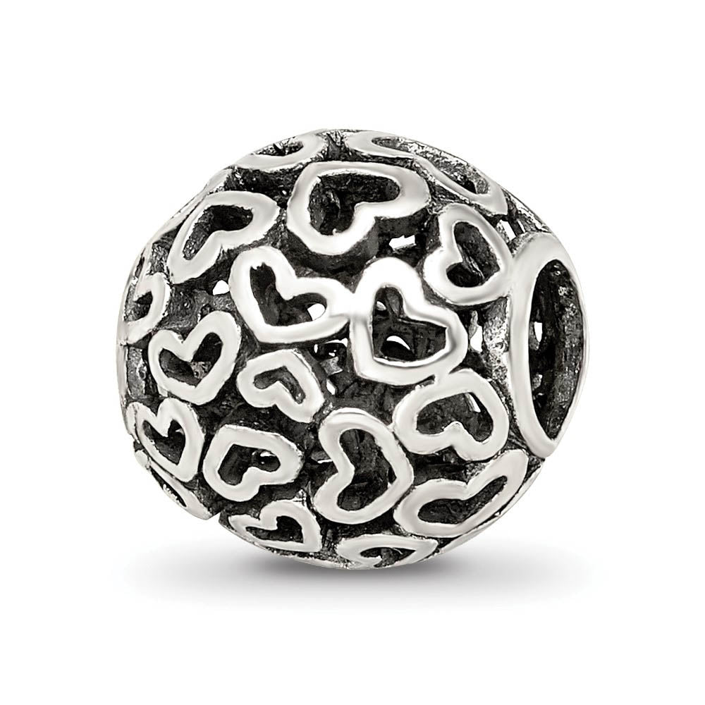 Bali Open Hearts Bead Charm in Antiqued Sterling Silver, Item B12152 by The Black Bow Jewelry Co.
