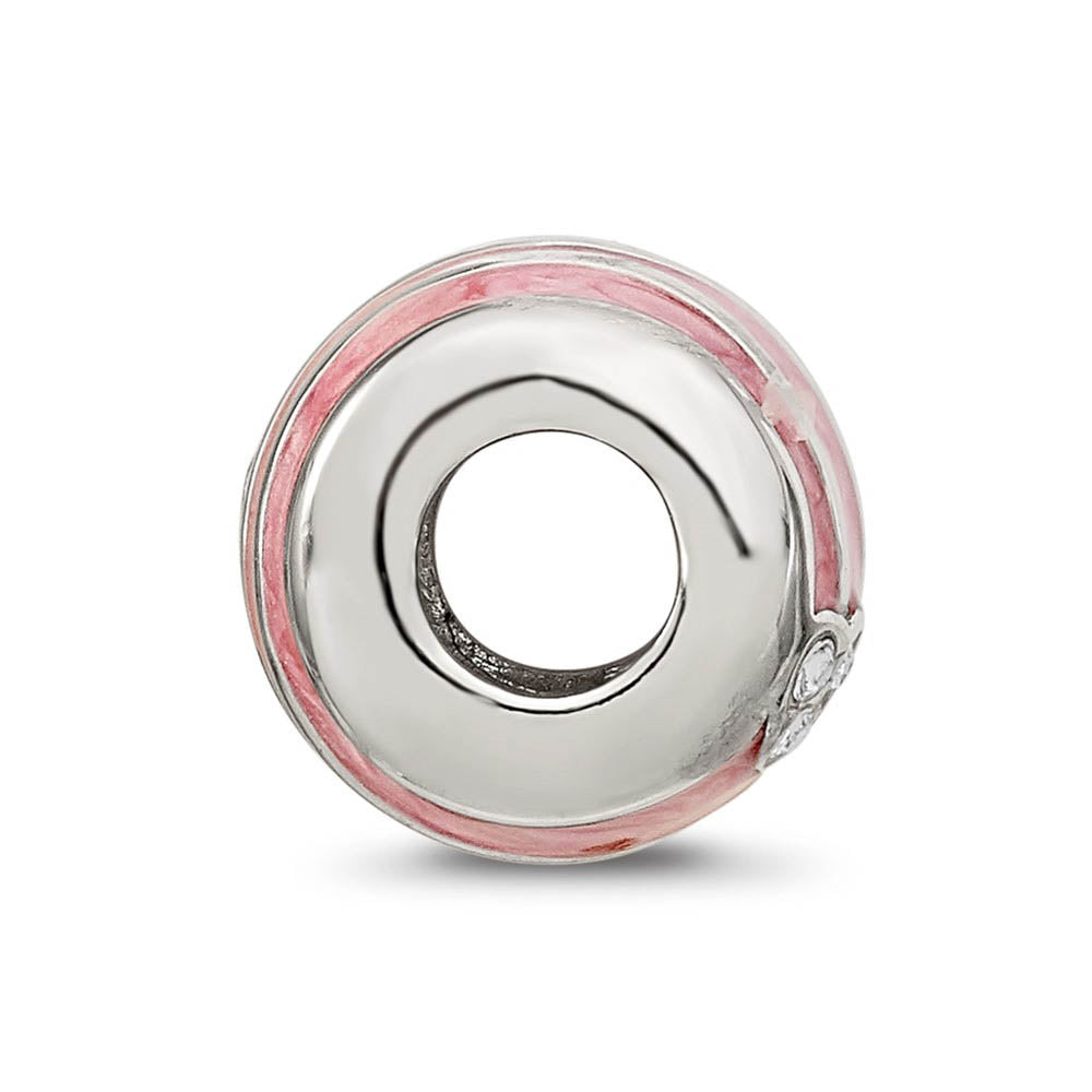 Alternate view of the Sterling Silver, Pink Enamel, Crystals Heart Barrel Bead Charm by The Black Bow Jewelry Co.