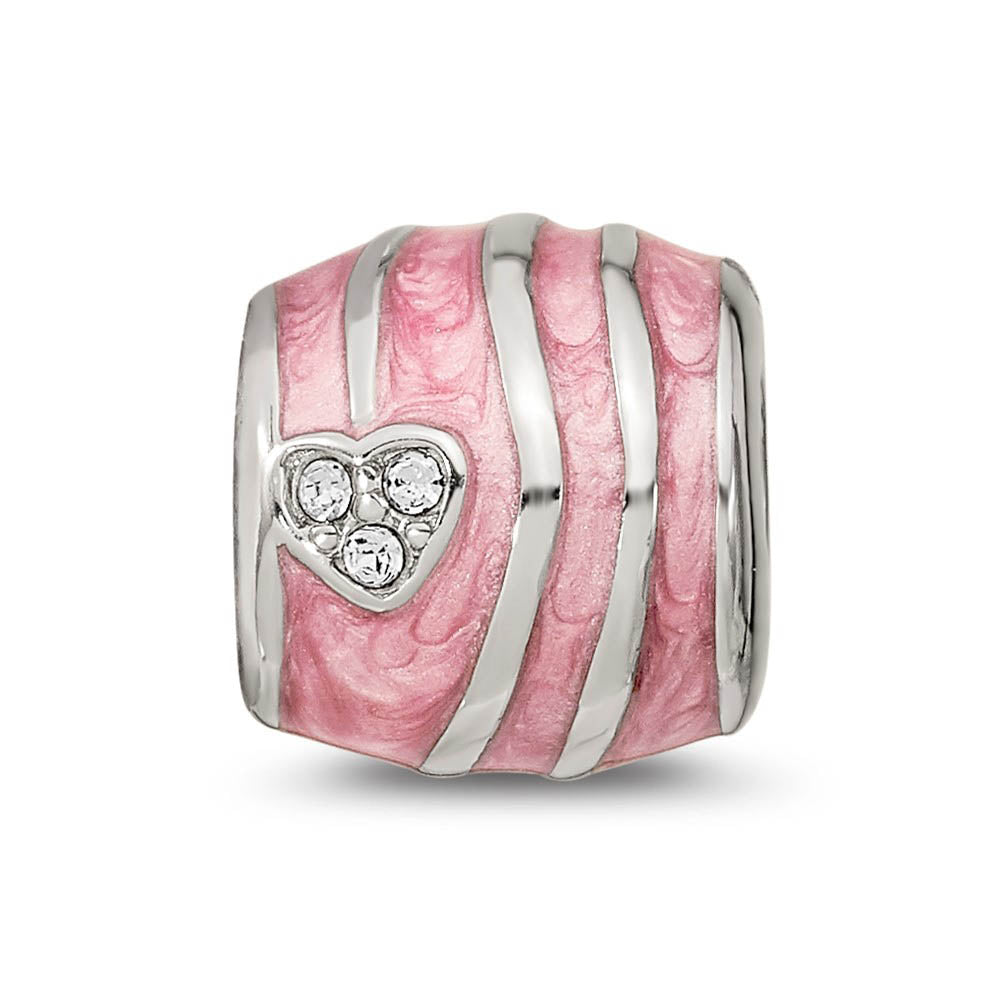 Alternate view of the Sterling Silver, Pink Enamel, Crystals Heart Barrel Bead Charm by The Black Bow Jewelry Co.