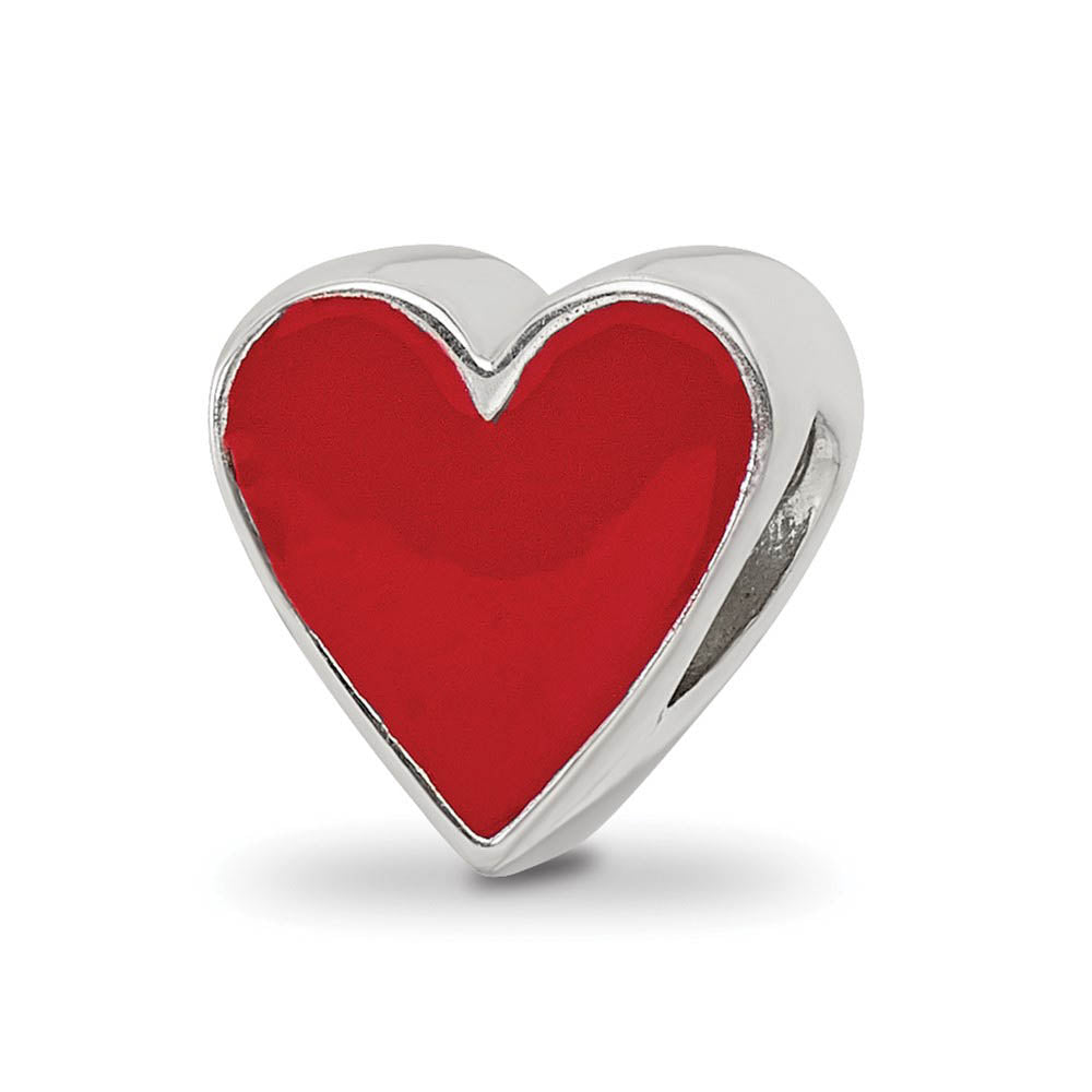 Alternate view of the Sterling Silver & Red Enameled Heart Bead Charm, 9mm by The Black Bow Jewelry Co.