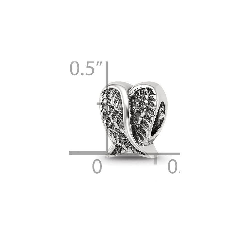 Alternate view of the Sterling Silver Antiqued Heart Shaped Wings Bead Charm by The Black Bow Jewelry Co.