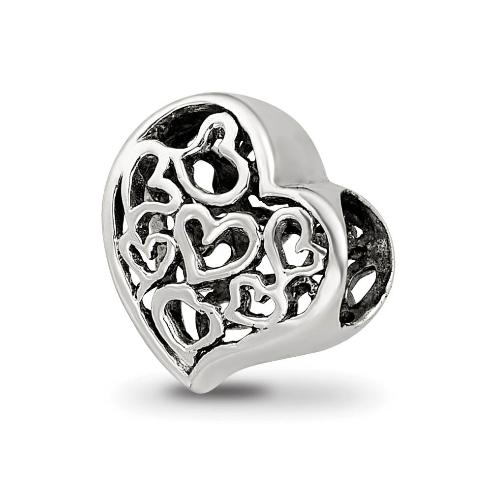 Sterling Silver Asymmetrical Cutout Hearts Bead Charm, Item B12156 by The Black Bow Jewelry Co.