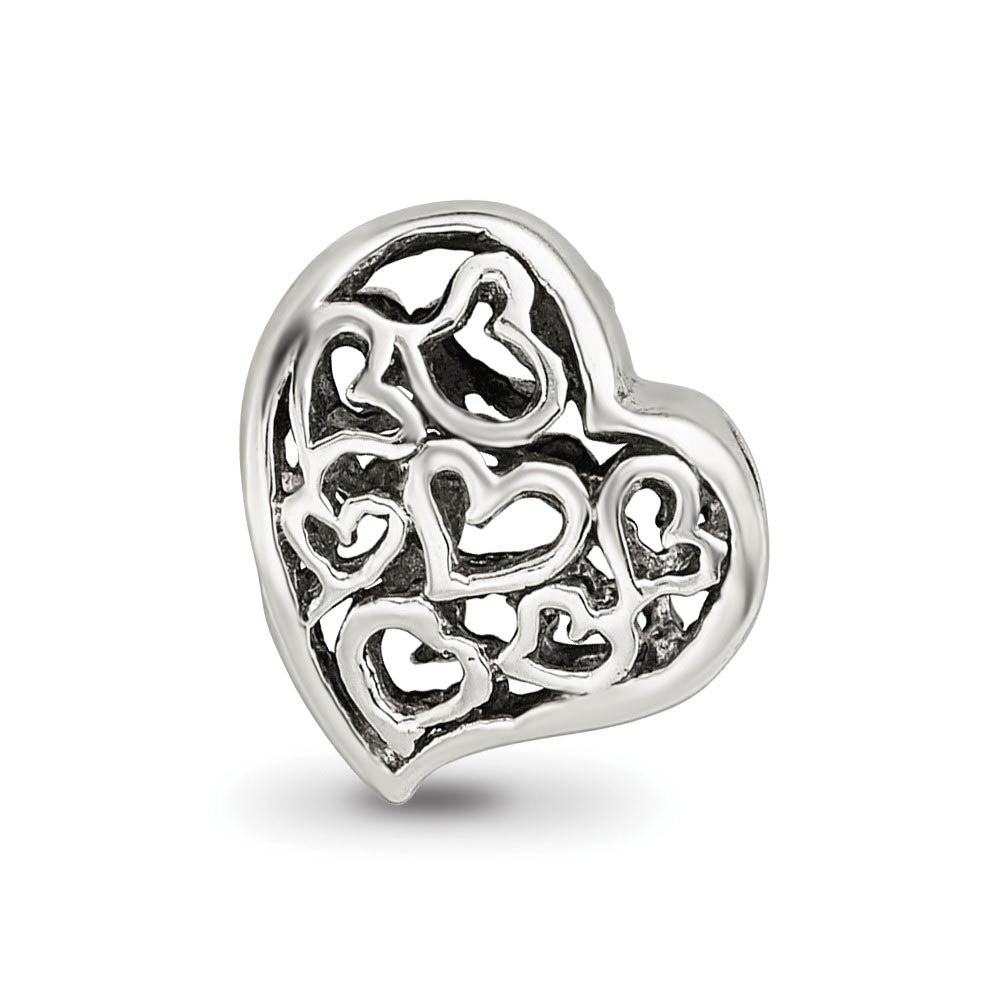 Alternate view of the Sterling Silver Asymmetrical Cutout Hearts Bead Charm by The Black Bow Jewelry Co.