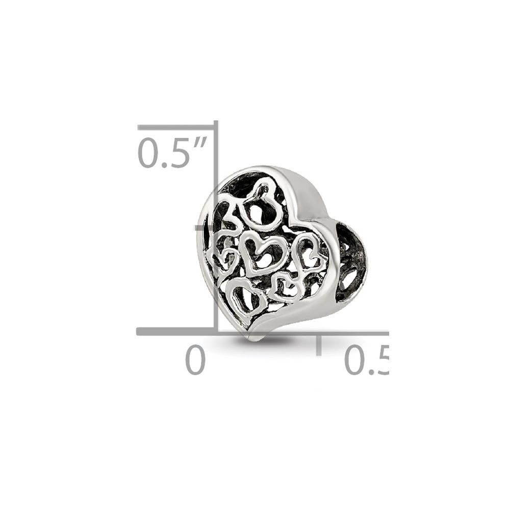 Alternate view of the Sterling Silver Asymmetrical Cutout Hearts Bead Charm by The Black Bow Jewelry Co.