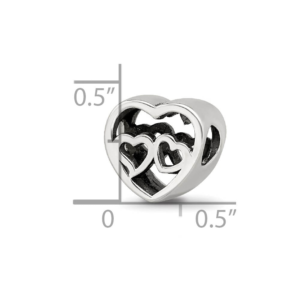 Alternate view of the Sterling Silver Two Hearts One Love Bead Charm, 10mm by The Black Bow Jewelry Co.