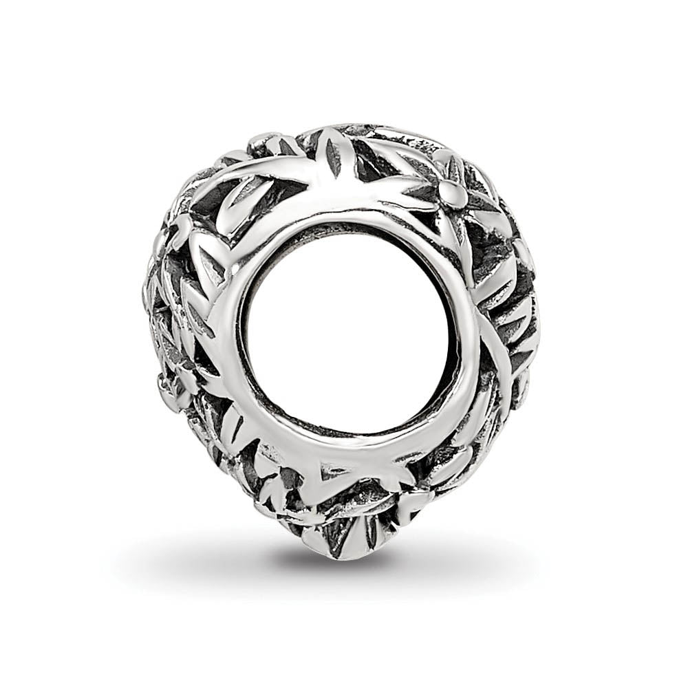 Alternate view of the Filigree Flower Heart Bead Charm in Antiqued Sterling Silver by The Black Bow Jewelry Co.