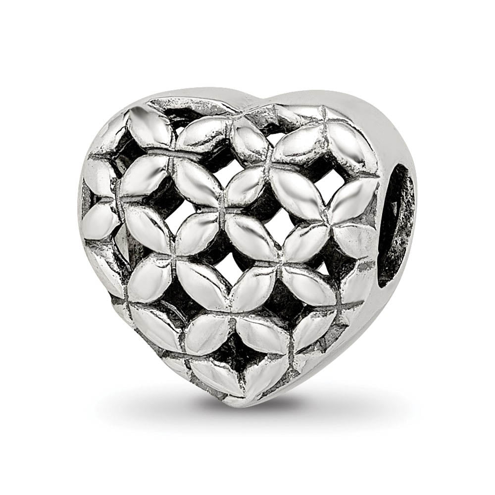 Sterling Silver Floral Lattice Heart Bead Charm, Item B12160 by The Black Bow Jewelry Co.