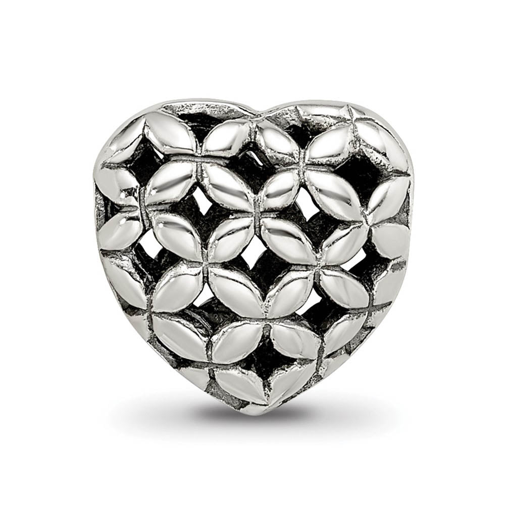 Alternate view of the Sterling Silver Floral Lattice Heart Bead Charm by The Black Bow Jewelry Co.
