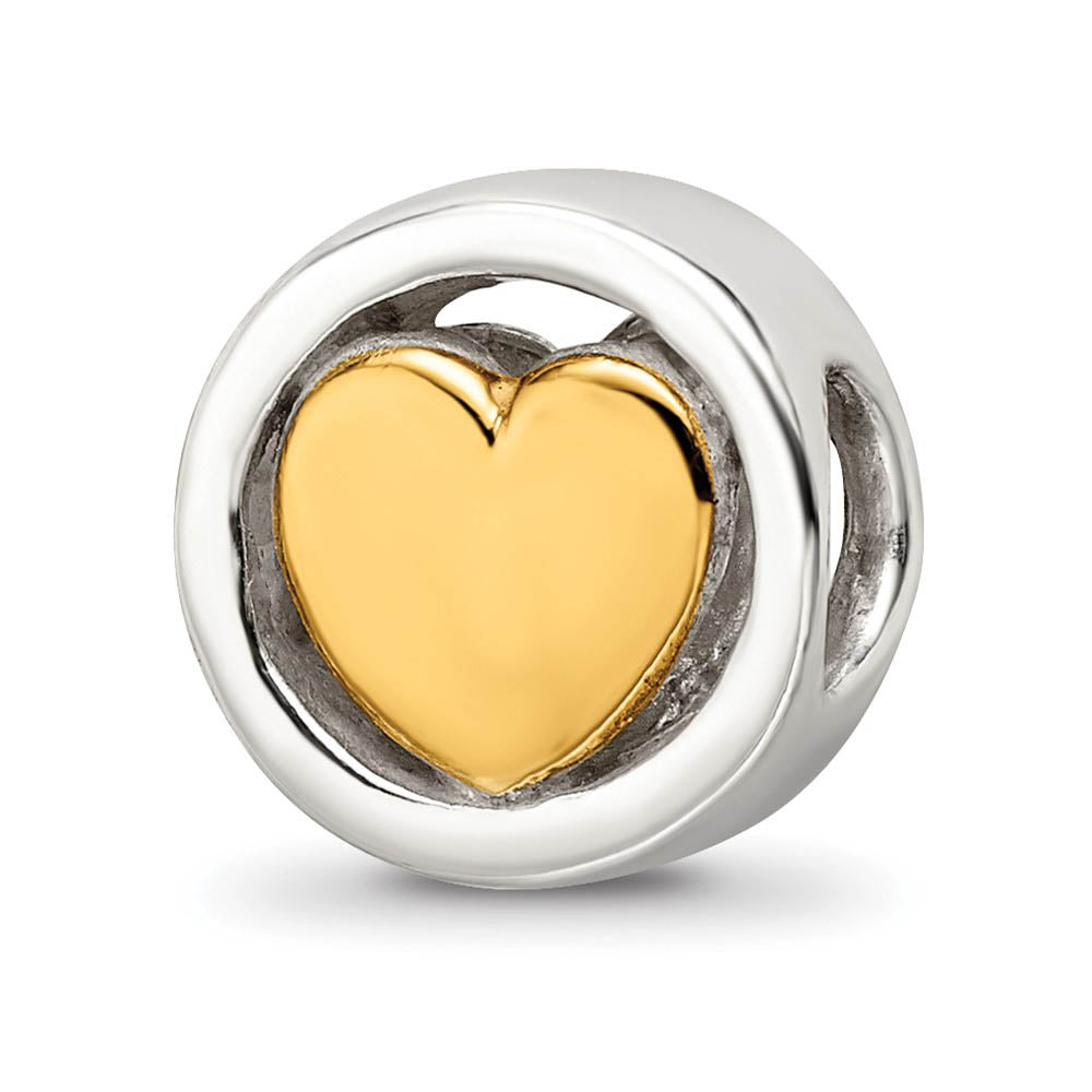 9mm 14k Gold-plated Heart Sterling Silver Cylinder Bead Charm, Item B12161 by The Black Bow Jewelry Co.