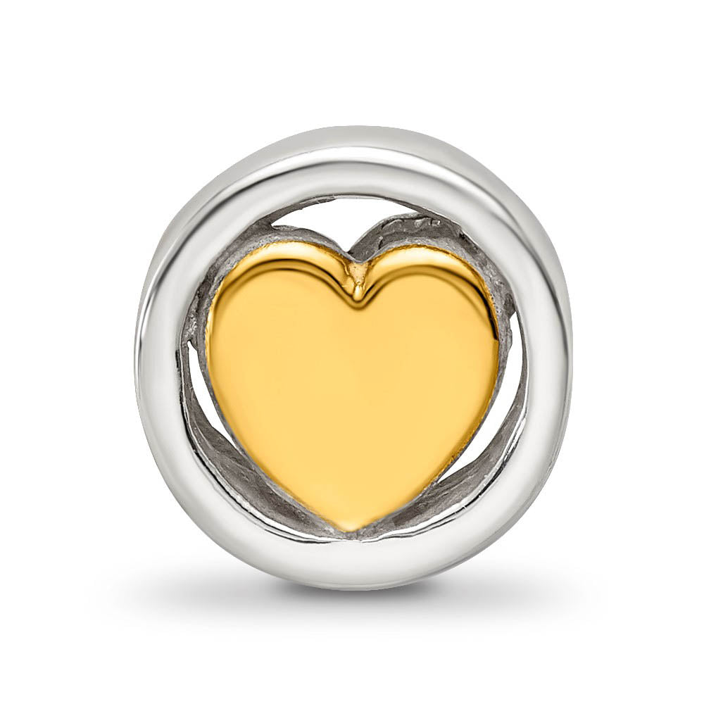 Alternate view of the 9mm 14k Gold-plated Heart Sterling Silver Cylinder Bead Charm by The Black Bow Jewelry Co.